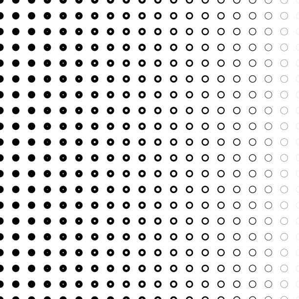 Fade. Ring shapes in matrix pattern, horizontal gradient Fading. Circles of different "weight", in matrix pattern on white background. Hole size varies with horizontal position. fade in stock illustrations