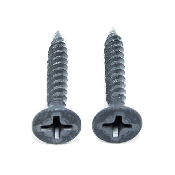 istock Pair of black steel screws on white background 1302082749