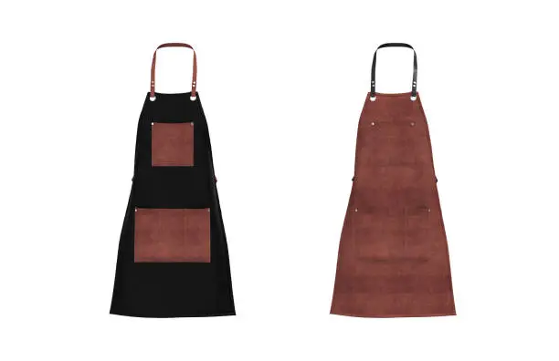 Blank leather apron mockup, clean apron, design presentation for print, 3d illustration, 3d rendering