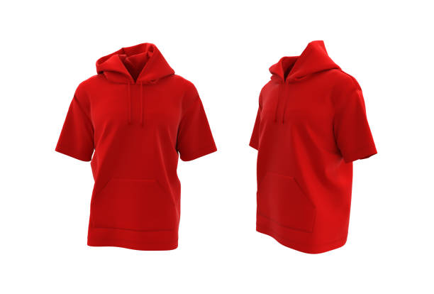 istock Blank short-sleeve hooded sweatshirt mock-up in front and side views 1302083574
