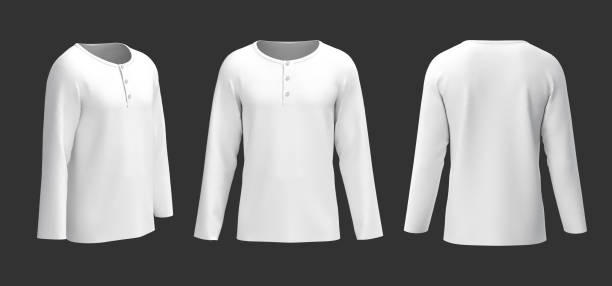 istock Blank henley t-shirt mockup, front, side and back views 1302083583
