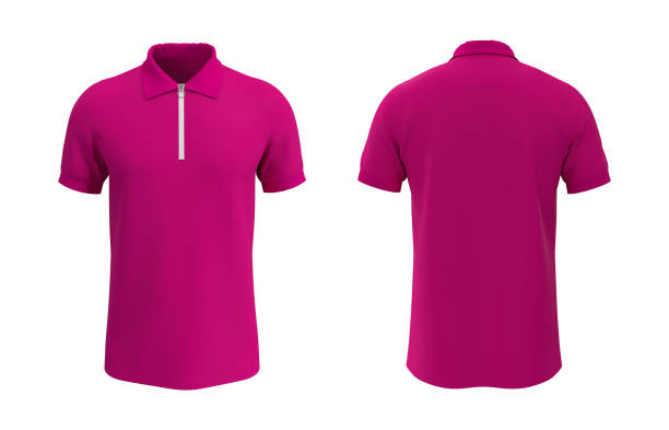 istock Blank collared shirt mockup with half zip in front, and back views 1302083648