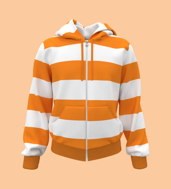 istock Blank striped hooded sweatshirt mockup with zipper in front view 1302083651