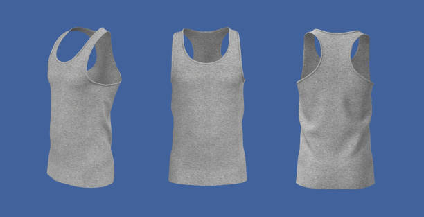 istock Blank grey sleeveless t-shirt mockup in front, side and back views 1302083667