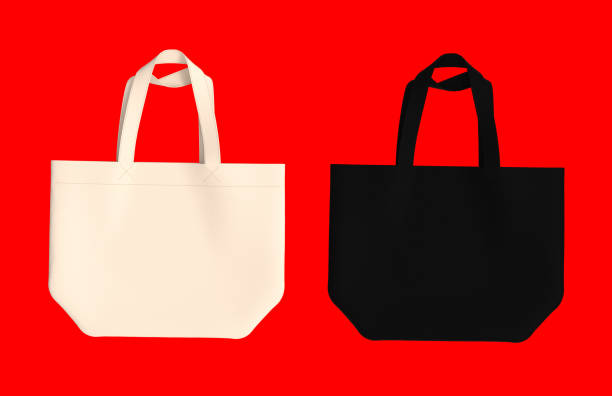istock Blank tote bag mock up design on red background 1302083709