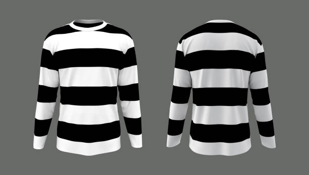 istock Striped long sleeve t-shirt mockup in front and back views 1302083754