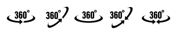 360-grad-vektorsymbol. runde zeichen mit pfeildrehung auf 360 grad. - flachwinkelansicht stock-grafiken, -clipart, -cartoons und -symbole