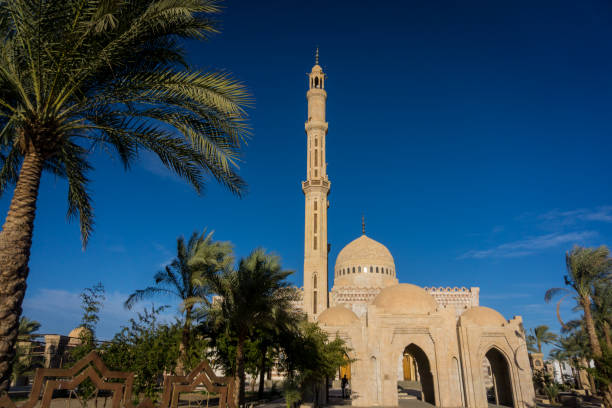 istock Beautiful large Islamic mosque at the sky background 1302087940