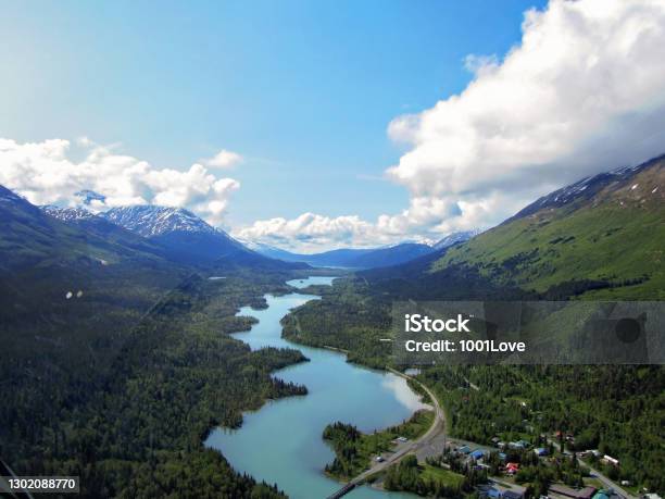 Aerial View Of Lake And Mountains In Alaska Usa Stock Photo - Download Image Now - Aerial View, Alaska - US State, River
