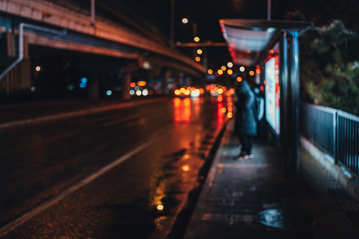 City Scenes in the Rain, Sidewalk in Rainy Night