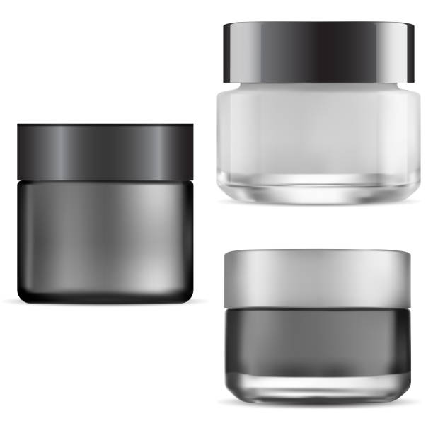 istock Black cream jar. Glass cosmetic package. Vector can for face cream. Beauty scrub packaging blank. Men wax container blank. Premium modern facial gel jar template. Glossy powder can 1302093538
