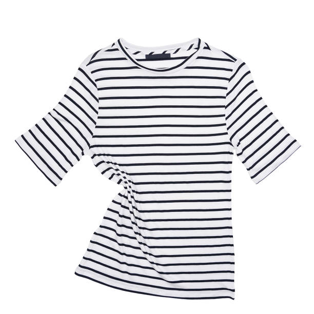 istock A striped shirt lies on a white background, isolated. 1302096213