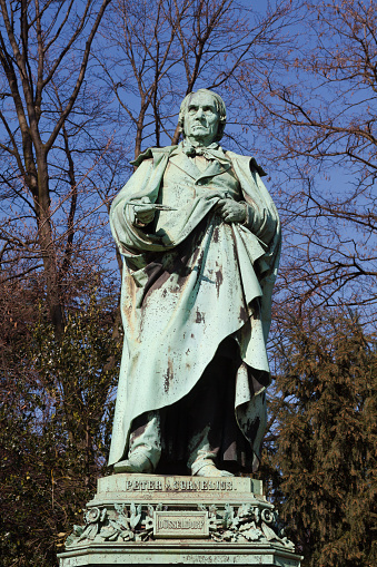 Front view of monument of painter Peter von Cornelius in Duesseldorf at Koe-Bogen, made by sculptor Adolf von Donndorf  and inaugurated 24. Juni 1879
