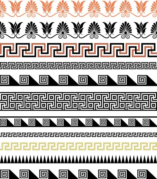 Vector illustration of Set of ethnic seamless borders. Antic Greek style.