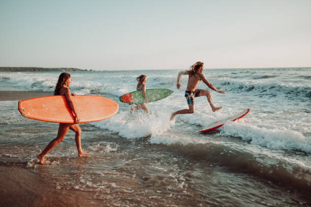 istock Friends preparing to surf in the ocean 1302100565