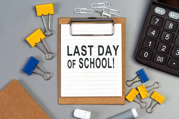 istock The words Last day of school written on a white notebook 1302100771