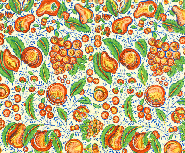 istock Flower leafs and fruits pattern wallpaper 1302103425