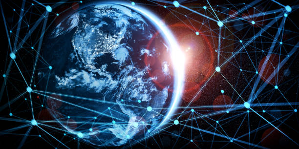 istock Global network connection covering the earth with lines of innovative perception 1302103614