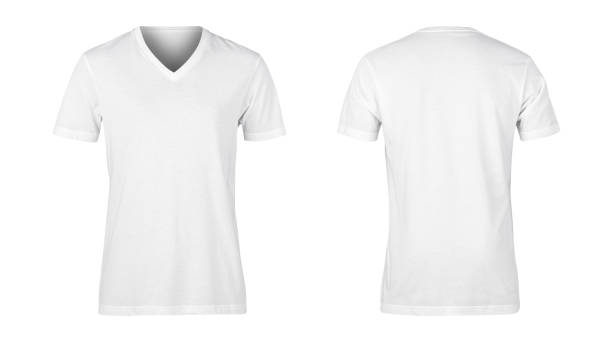istock Realistic White unisex t shirt front and back mockup isolated on white background with clipping path 1302104918