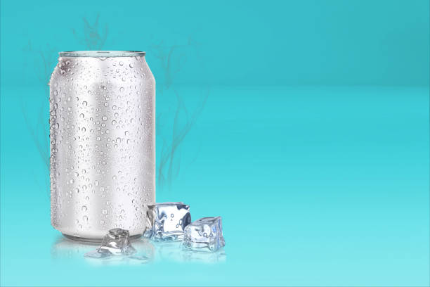 istock Tin cans and ice cubes on colored background.3d rendering, fit for your design element. 1302105825