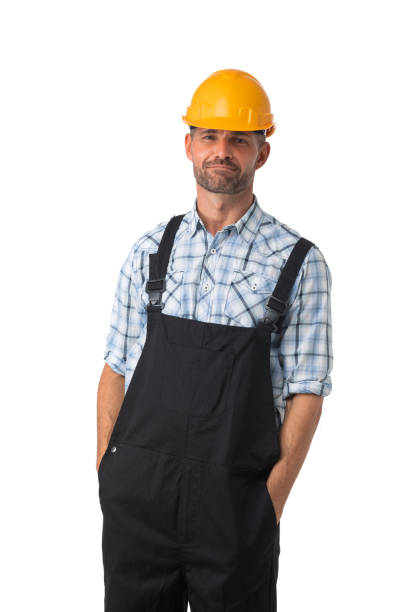 istock Portrait of a workman on white 1302105909