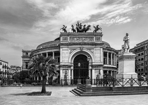 Palermo, Sicily, Italy - August 31, 2019. The Politeama Garibaldi Theater is a famous Palermo theater built at the end of the 19th century, its shape is very reminiscent of the Pantheon in Rome
