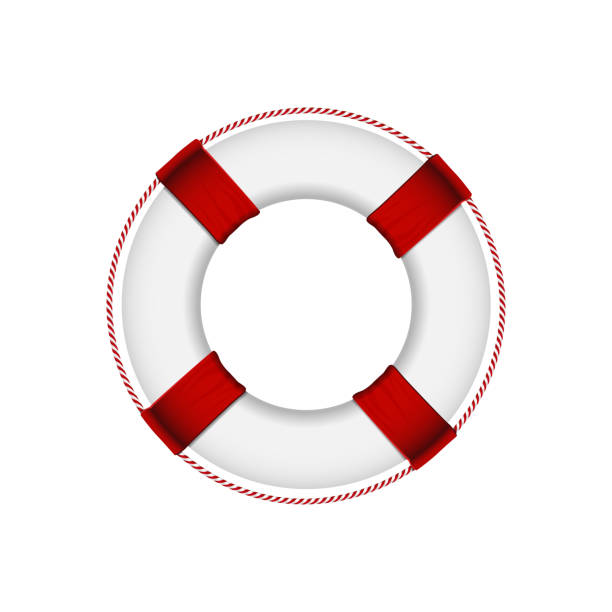 ilustraciones, imágenes clip art, dibujos animados e iconos de stock de lifebuoy volumétrico rojo y blanco aislado sobre fondo blanco - inflatable equipment assistance backgrounds