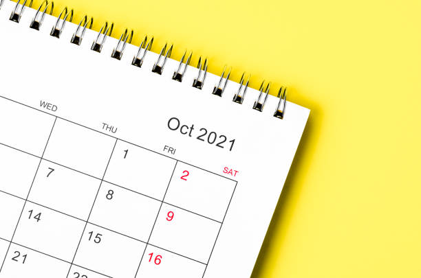 Close up October 2021 Calendar desk for organizer to plan and reminder