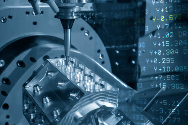 istock The abstract  scene of 5-axis machining center and G-code data background. 1302110893