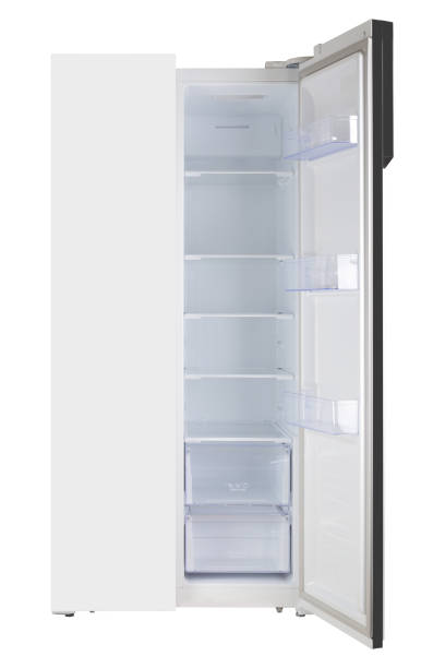 istock Home appliance - One open door two-door white refrigerator. Isolated 1302111747