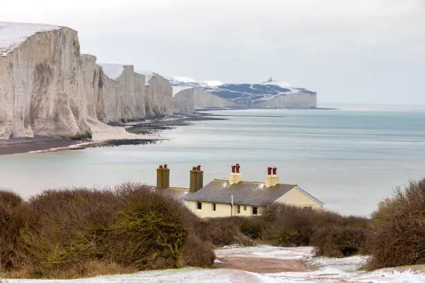 Winter Landscape, Seven Sisters Cliff from South Downs National Park, Eastbourne, UK