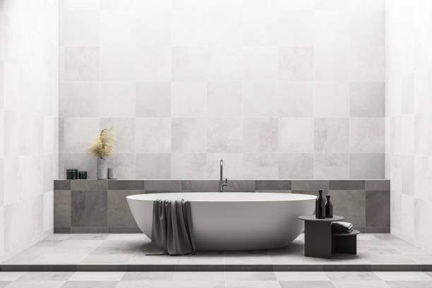 istock White bathroom interior with tub 1302111885