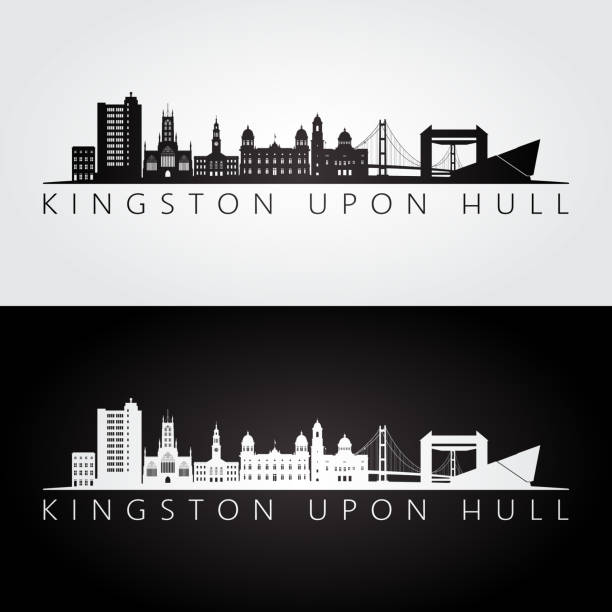 Kingston Upon Hull skyline and landmarks silhouette, black and white design, vector illustration. Kingston Upon Hull skyline and landmarks silhouette, black and white design, vector illustration. hull house stock illustrations