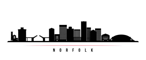 Norfolk skyline horizontal banner. Black and white silhouette of Norfolk, Virginia. Vector template for your design. Norfolk skyline horizontal banner. Black and white silhouette of Norfolk, Virginia. Vector template for your design. norfolk stock illustrations