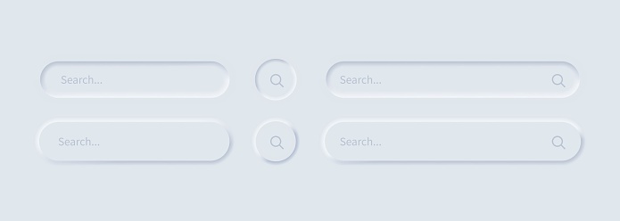 Serch bar icon set. Browser window. Neumorphism style. Vector EPS 10. Isolated on white background.
