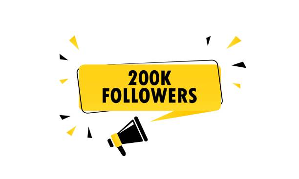 Megaphone with 200k followers speech bubble banner. Loudspeaker. Can be used for business, marketing and advertising. Vector EPS 10. Isolated on white background Megaphone with 200k followers speech bubble banner. Loudspeaker. Can be used for business, marketing and advertising. Vector EPS 10. Isolated on white background. Worshipper stock illustrations