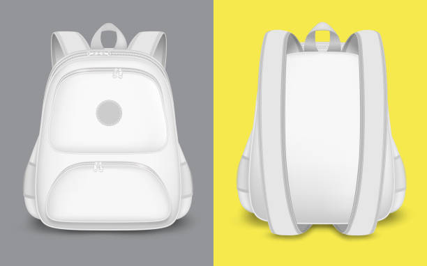 istock Backpack mockup set, vector isolated illustration. Realistic white school bag, sport tourist rucksack. 1302114740