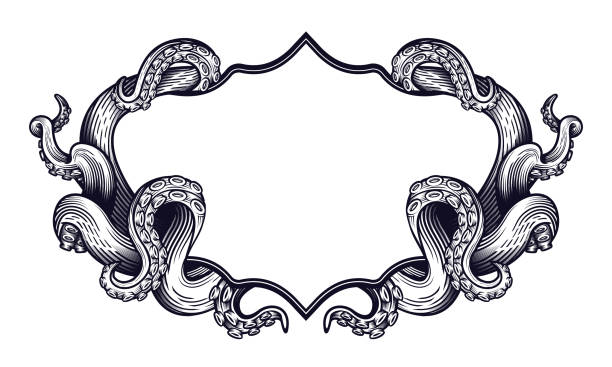 щупальца конструкции рамы этикетки осьминога. - kraken stock illustrations
