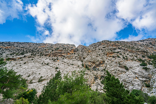 Frioul island with its calanques and creeks, it is a beautiful natural landmark. Taken in Marseille city, on the Mediterranean coast of Provence, in the department of Bouches-du-Rhone, in Provence-Alpes-Cote d'Azur region in France, Europe in a summer sunny day.