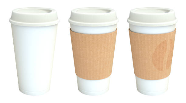 istock Blank white takeaway coffee cups set with cover 3D illustration 1302115840