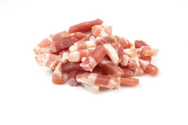 raw bacon raw bacon on a white background uncooked bacon stock pictures, royalty-free photos & images