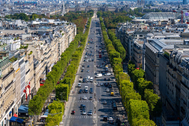 istock Paris aerial view from Triumphal Arch on Champs Elysees 1302122620