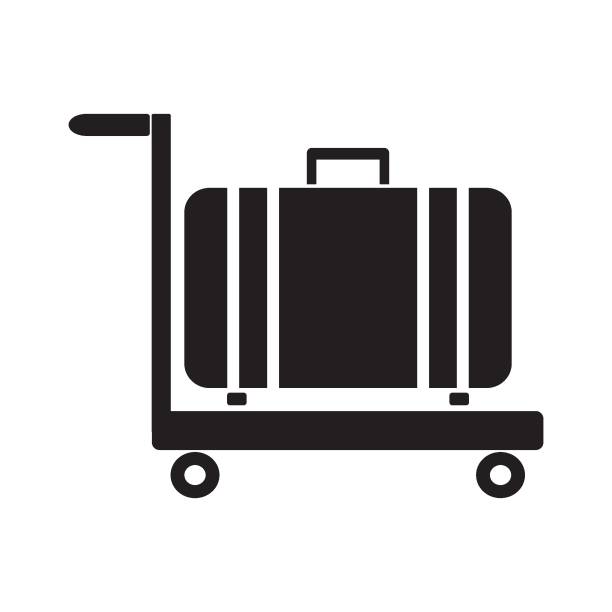 gepäcktransportwagen-symbol, reise- und urlaubssymbole - luggage cart stock-grafiken, -clipart, -cartoons und -symbole