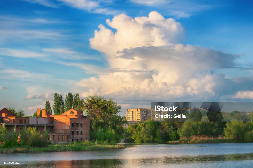 View of Southern Buh river and beautiful sky with clouds, Vinnytsia, Ukraine Vinnytsia Stock Photo