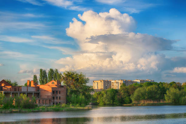 View of Southern Buh river and beautiful sky with clouds, Vinnytsia, Ukraine View of Southern Buh river and beautiful sky with clouds, Vinnytsia, Ukraine vinnytsia photos stock pictures, royalty-free photos & images