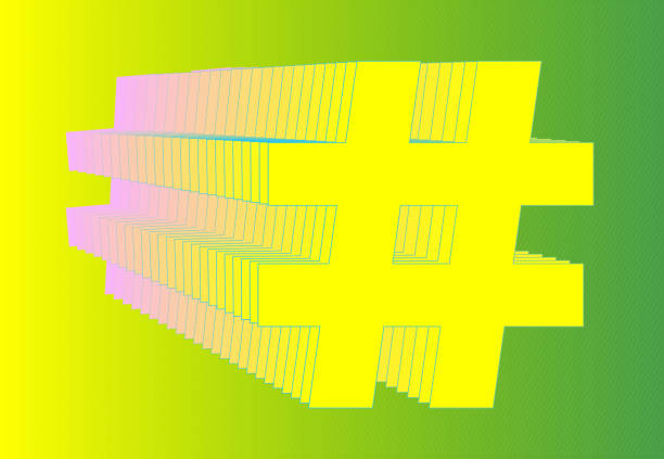 Yellow Hashtag Symbol with Repeated Outline Creating a 3D Effect, Green Background, Social Media, Digital Marketing Icon vector art illustration