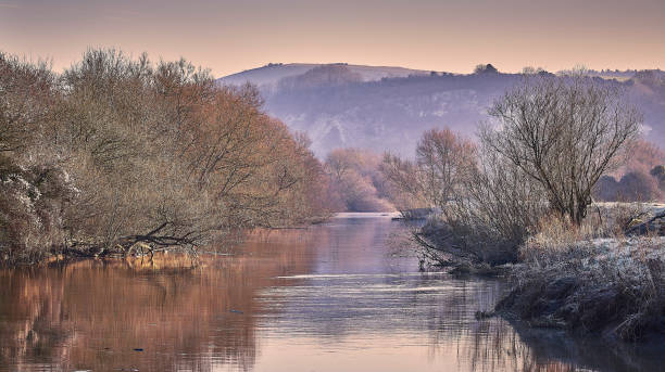 Arun River at dawn on a frosty winter day
