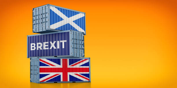 istock Freight containers with Scotland and United Kingdom flag. 1302131024