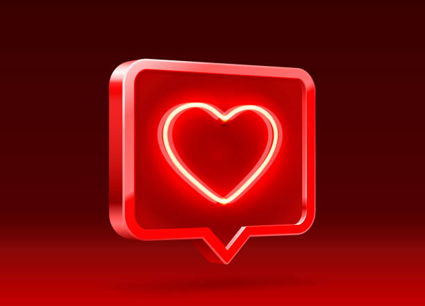 istock Heart neon like icon, sign follower 3d banner, love post social media. Vector 1302134622