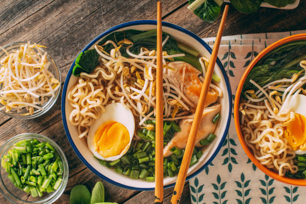 istock Ramen Soup on Rustic Wooden Table 1302137880